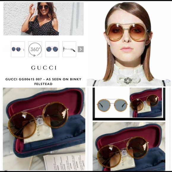 GUCCI UNISEX GOLD GLITTER ROUND SUNGLASSES, 2024 FASHION STATEMENT IS ROUND - Picture 1 of 16